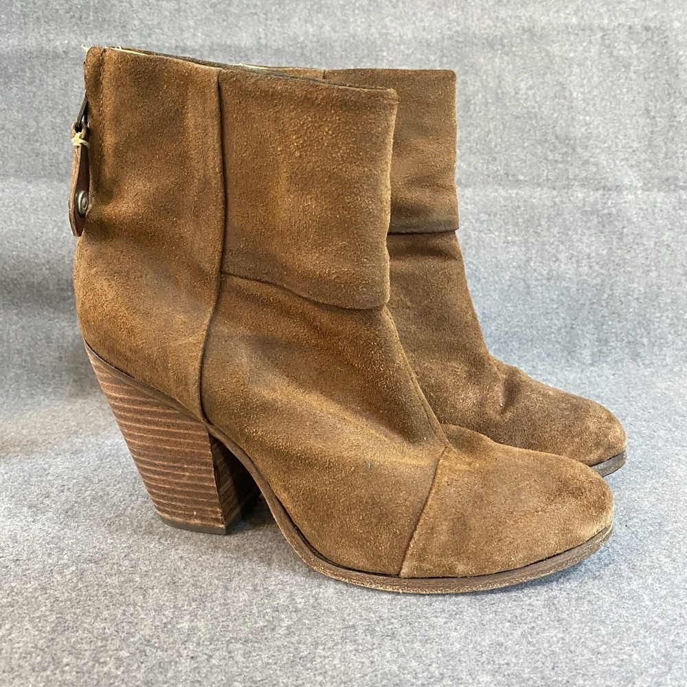 Rag & Bone Women's 37 Newbury Ankle Boots‎ Distressed Brown Suede Heeled- FLAWED